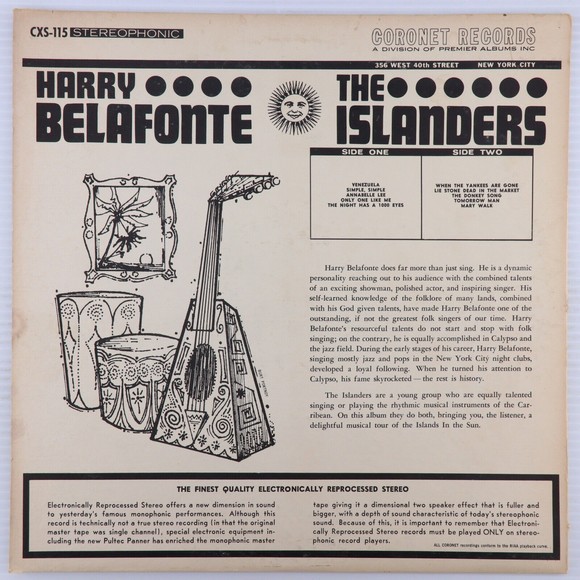 Harry Belafonte Sings Five Early Songs/Calypso In The Sun 1961 LP Record CXS 115 - Picture 3 of 16